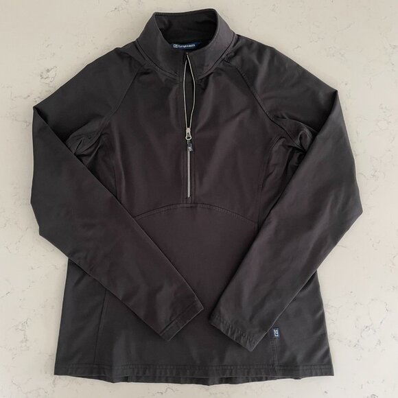 Cutter & Buck 1/2 Zip LS Hi Neck Athletic Recycled Poly + Spandex Top Black Sz S - Picture 12 of 12